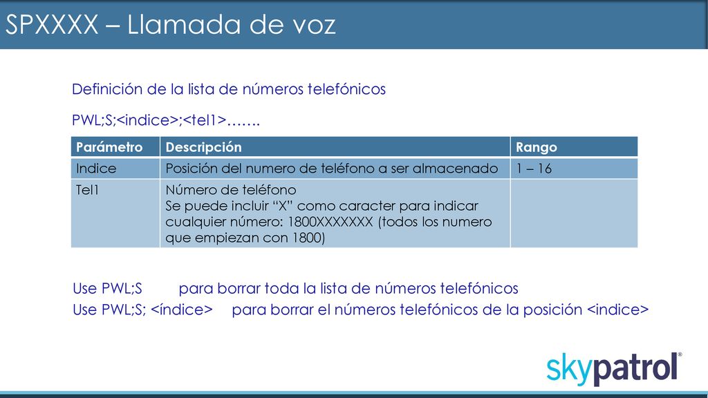 SPXXXX – Llamada de voz Definición de la lista de números telefónicos