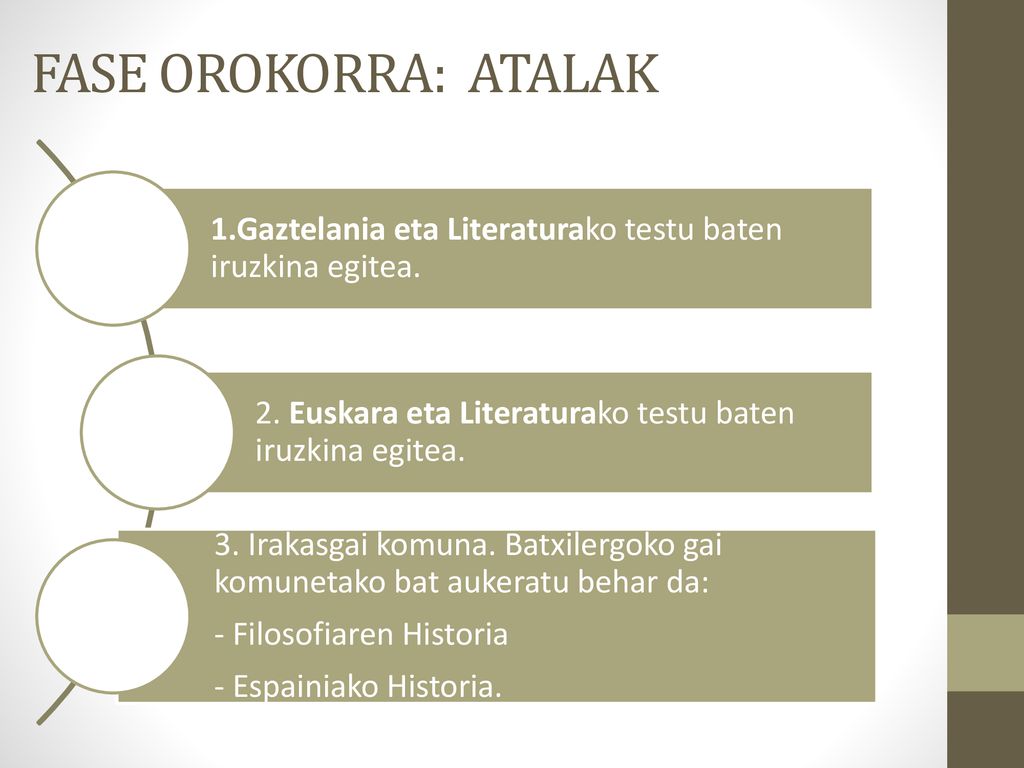 FASE OROKORRA: ATALAK 1.Gaztelania eta Literaturako testu baten iruzkina egitea. 2. Euskara eta Literaturako testu baten iruzkina egitea.