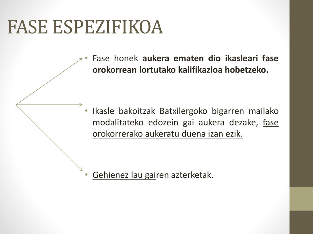 FASE ESPEZIFIKOA Fase honek aukera ematen dio ikasleari fase orokorrean lortutako kalifikazioa hobetzeko.