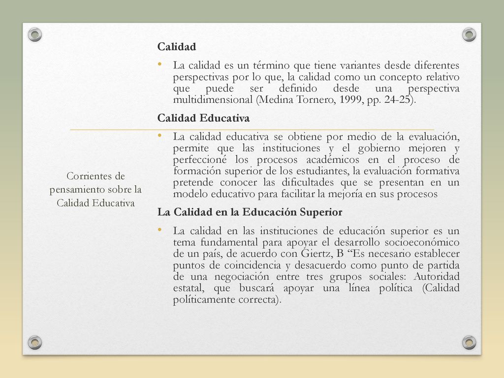 Corrientes de pensamiento sobre la Calidad Educativa