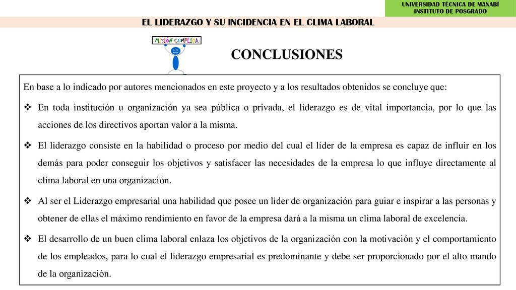 CONCLUSIONES EL LIDERAZGO Y SU INCIDENCIA EN EL CLIMA LABORAL