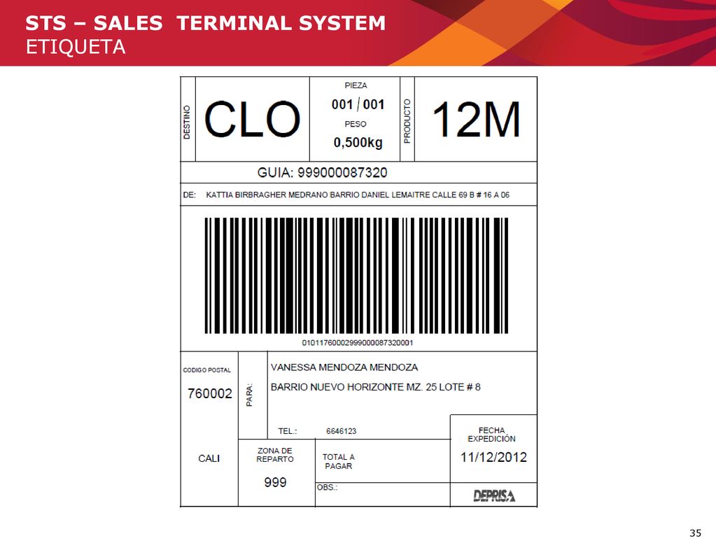 STS – SALES TERMINAL SYSTEM ETIQUETA