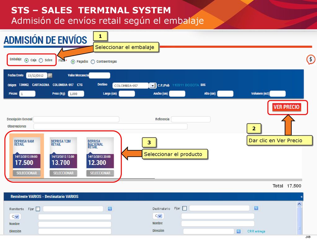 STS – SALES TERMINAL SYSTEM Admisión de envíos retail según el embalaje