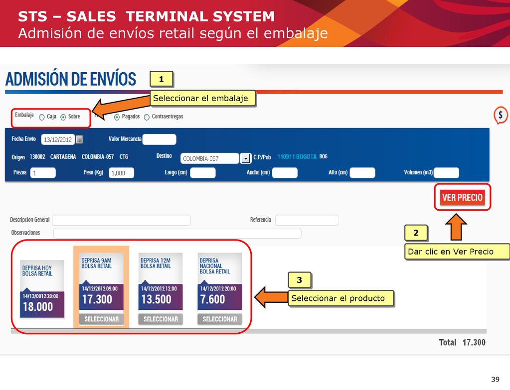 STS – SALES TERMINAL SYSTEM Admisión de envíos retail según el embalaje