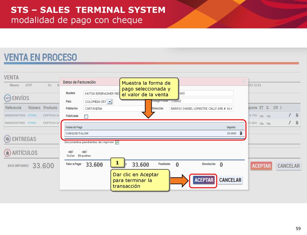 STS – SALES TERMINAL SYSTEM modalidad de pago con cheque