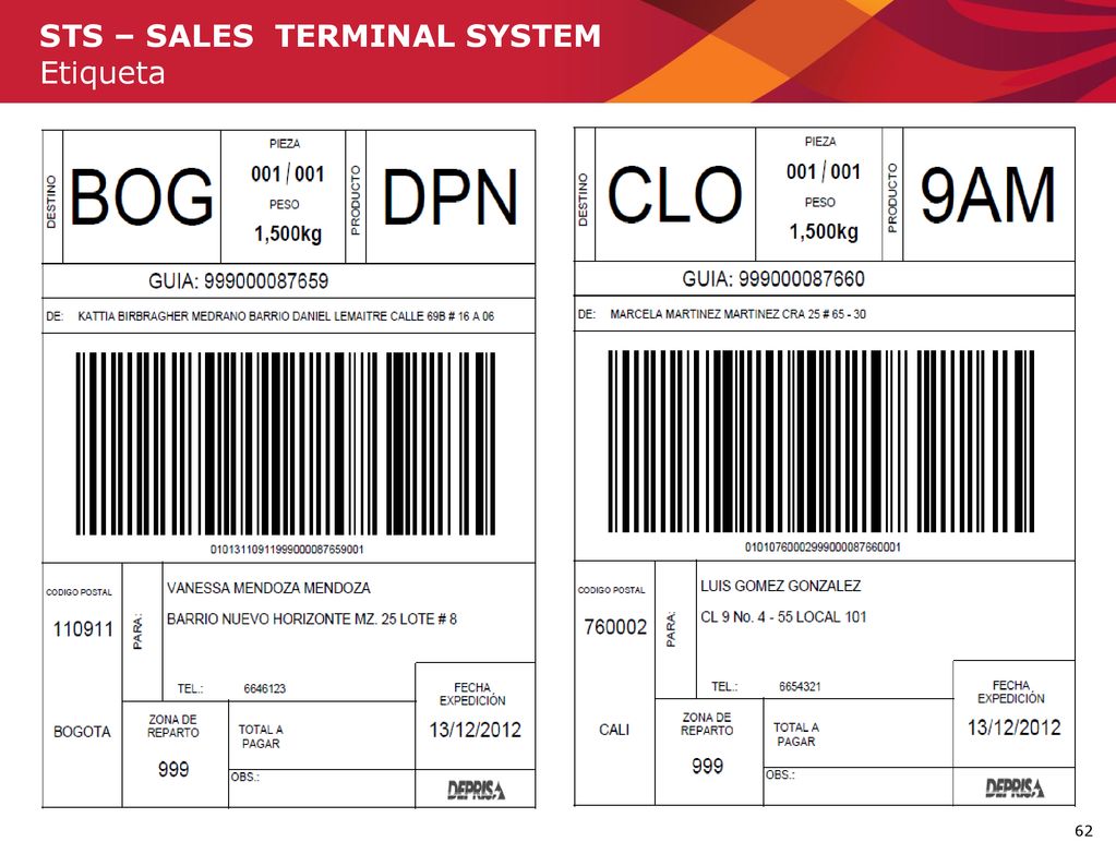 STS – SALES TERMINAL SYSTEM Etiqueta