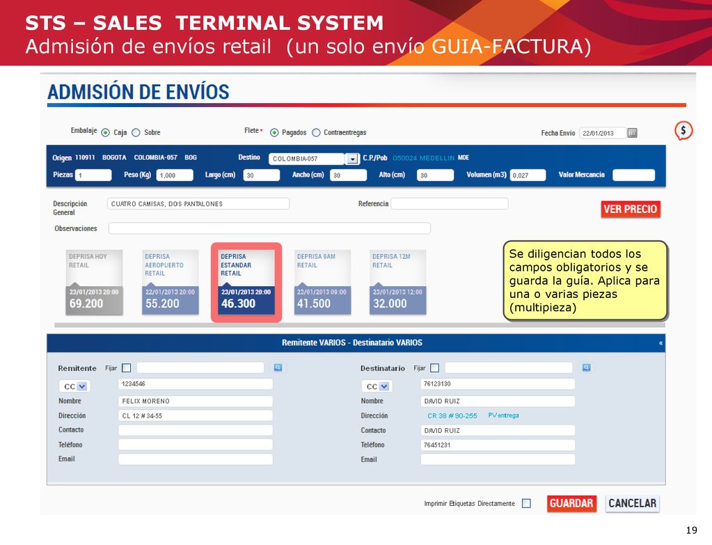 STS – SALES TERMINAL SYSTEM Admisión de envíos retail (un solo envío GUIA-FACTURA)