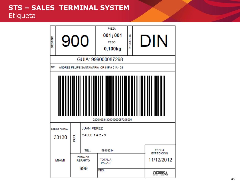 STS – SALES TERMINAL SYSTEM Etiqueta
