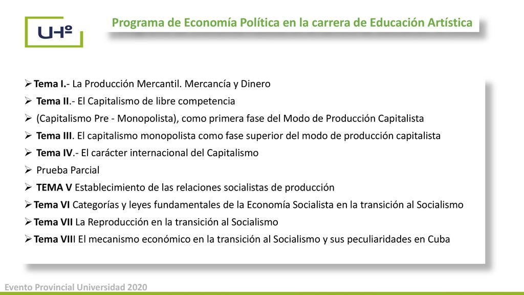 Programa de Economía Política en la carrera de Educación Artística
