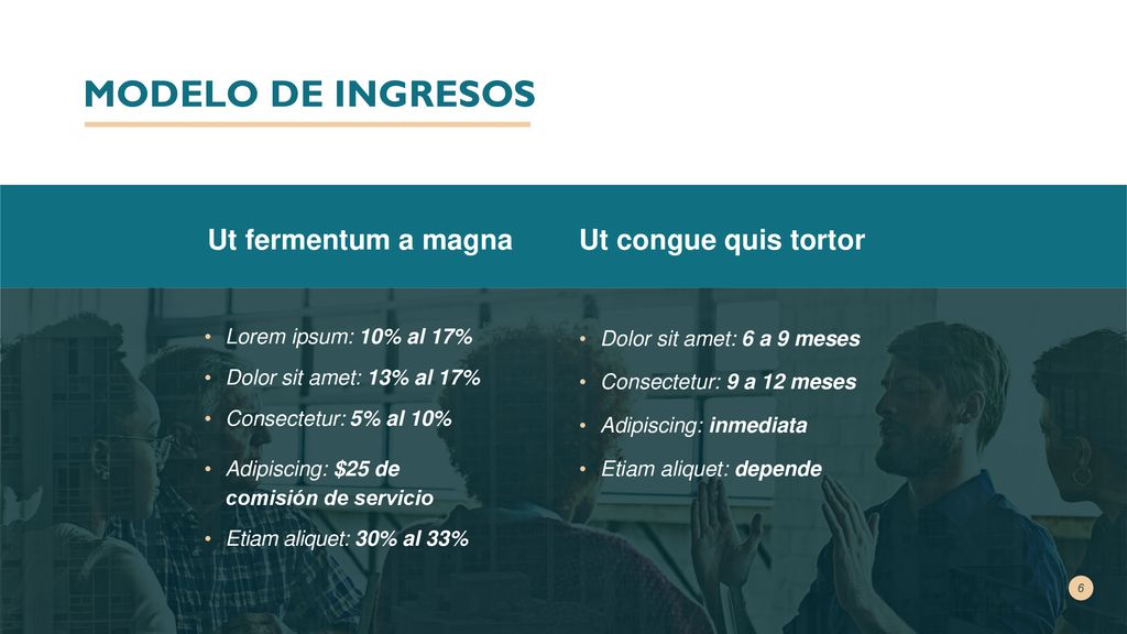 MODELO DE INGRESOS Ut fermentum a magna Ut congue quis tortor