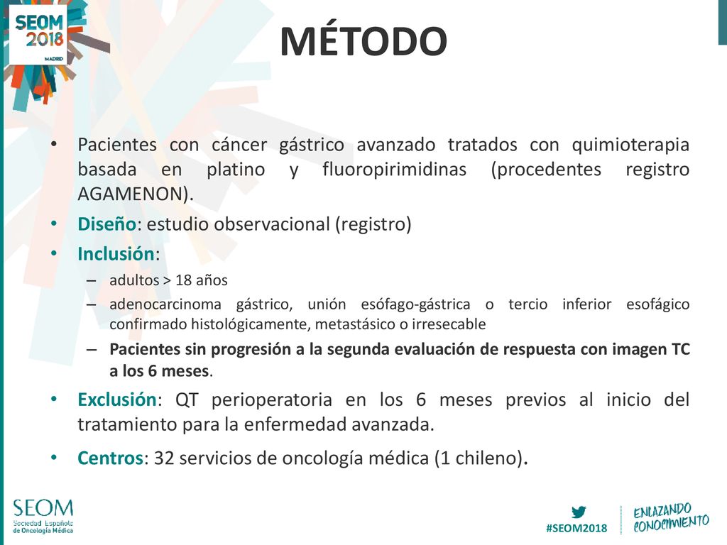 MÉTODO Pacientes con cáncer gástrico avanzado tratados con quimioterapia basada en platino y fluoropirimidinas (procedentes registro AGAMENON).