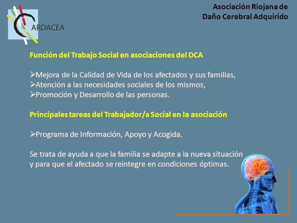 Asociación Riojana de Daño Cerebral Adquirido. Función del Trabajo Social en asociaciones del DCA.