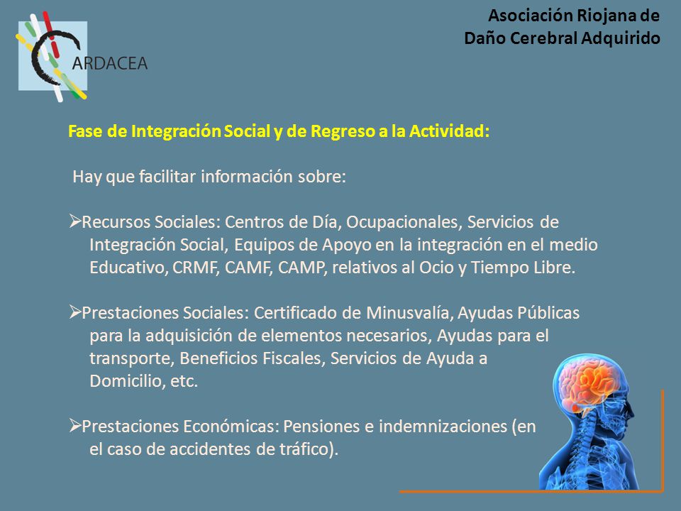 Asociación Riojana de Daño Cerebral Adquirido. Fase de Integración Social y de Regreso a la Actividad: