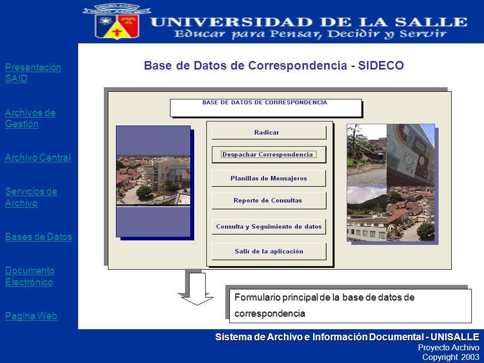 Base de Datos de Correspondencia - SIDECO