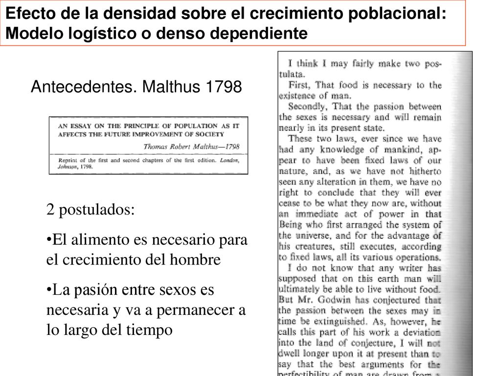 Efecto de la densidad sobre el crecimiento poblacional: Modelo logístico o denso dependiente