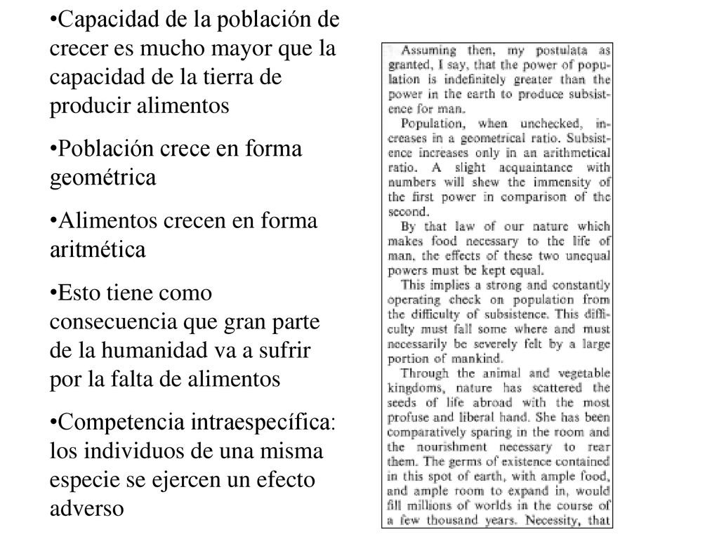 Capacidad de la población de crecer es mucho mayor que la capacidad de la tierra de producir alimentos