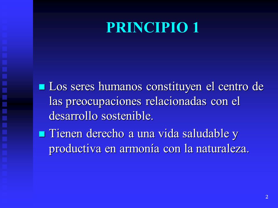 PRINCIPIO 1 Los seres humanos constituyen el centro de las preocupaciones relacionadas con el desarrollo sostenible.