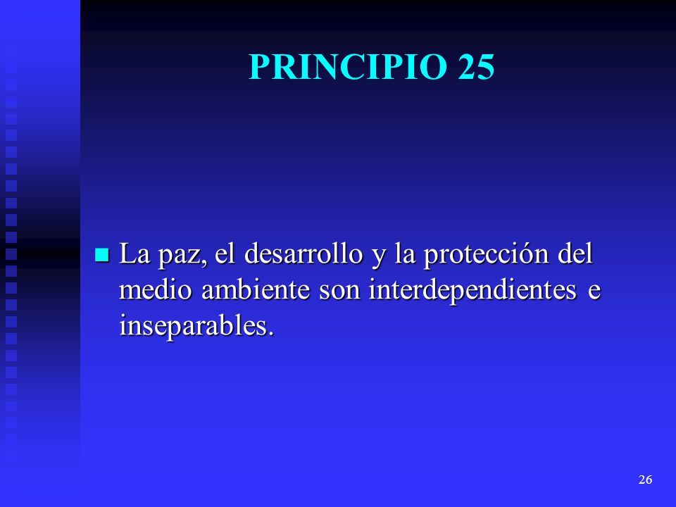 PRINCIPIO 25 La paz, el desarrollo y la protección del medio ambiente son interdependientes e inseparables.
