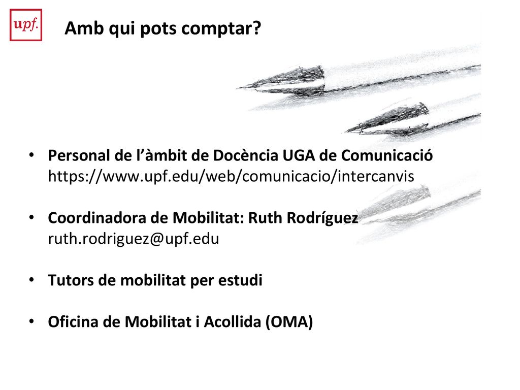 Amb qui pots comptar Personal de l’àmbit de Docència UGA de Comunicació.
