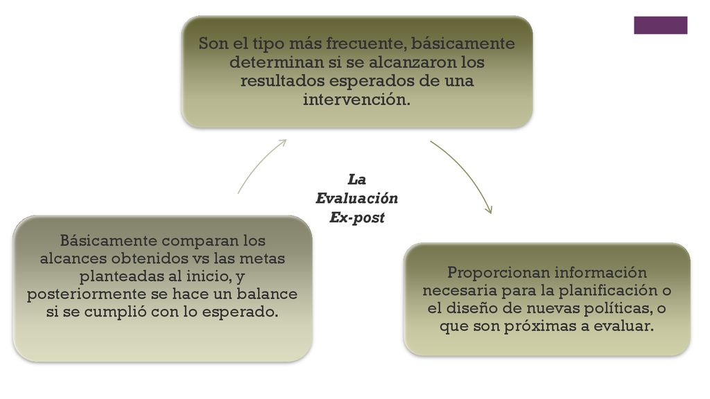 Son el tipo más frecuente, básicamente determinan si se alcanzaron los resultados esperados de una intervención.