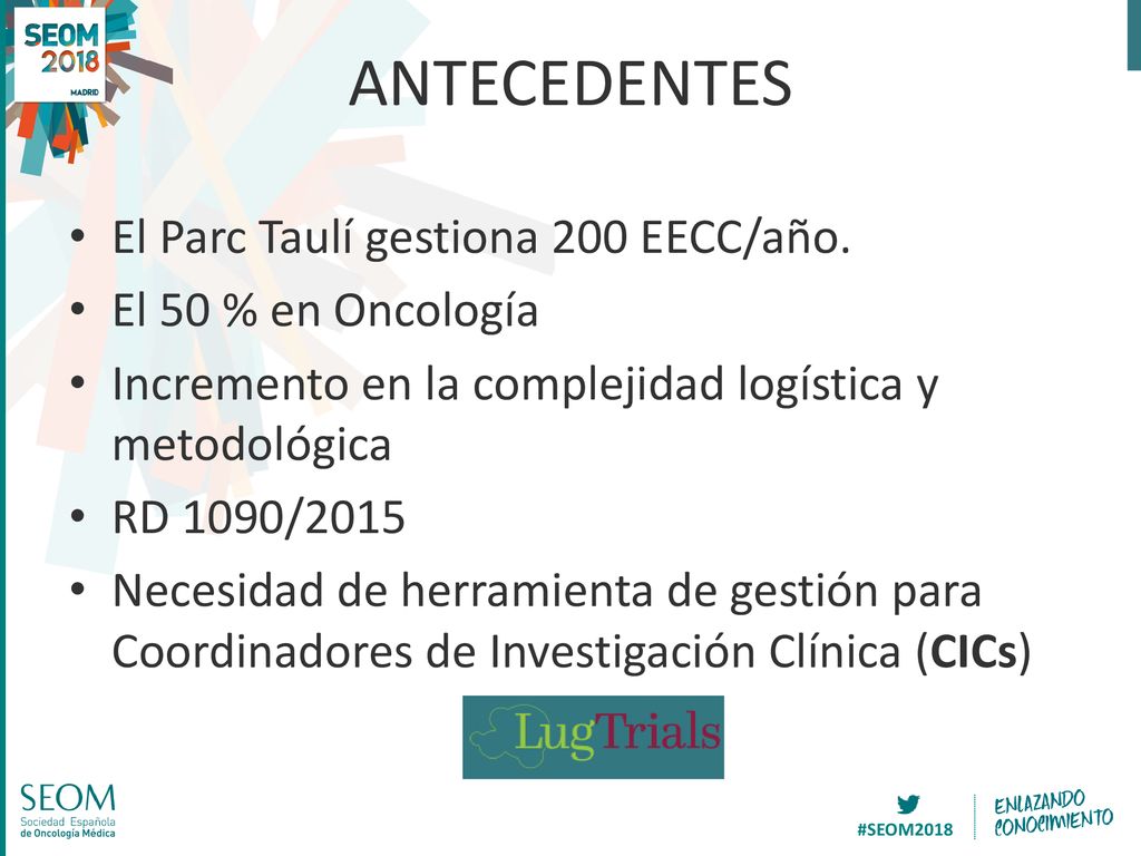 ANTECEDENTES El Parc Taulí gestiona 200 EECC/año. El 50 % en Oncología