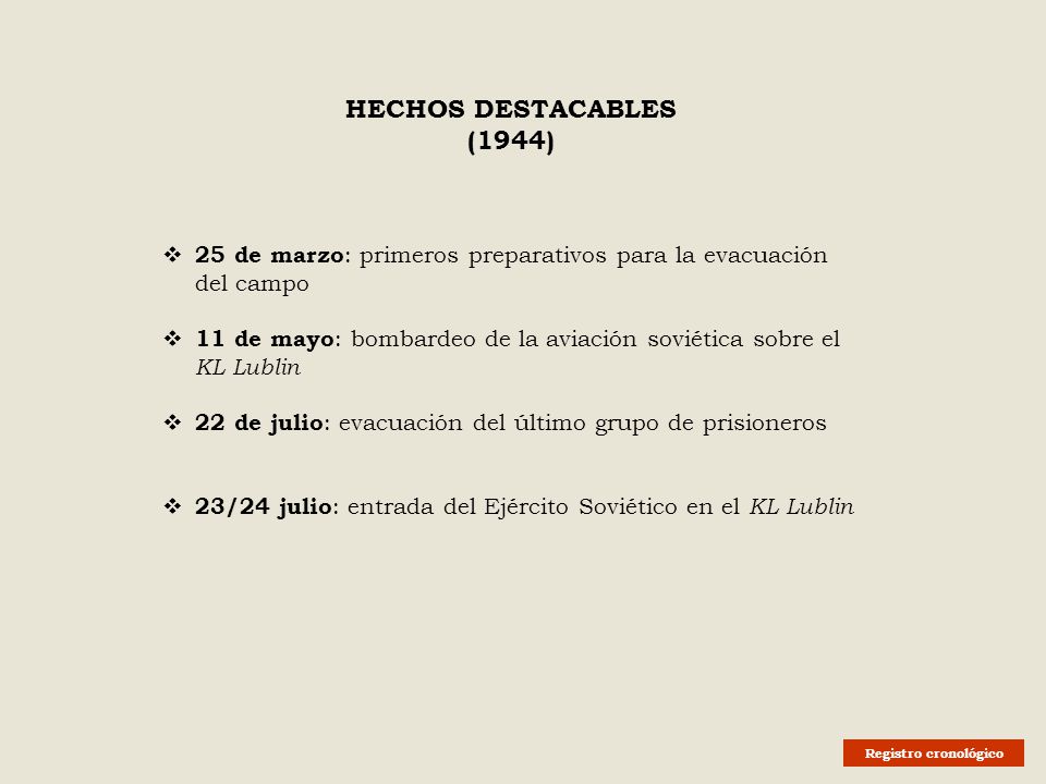 HECHOS DESTACABLES (1944) 25 de marzo: primeros preparativos para la evacuación del campo.