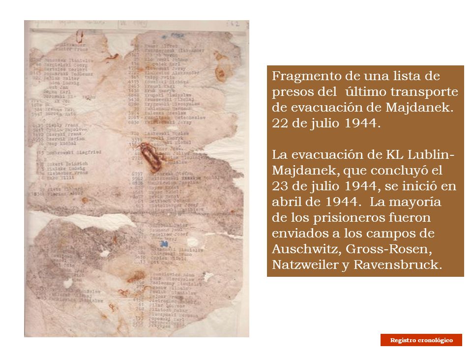 Fragmento de una lista de presos del último transporte de evacuación de Majdanek. 22 de julio 1944.