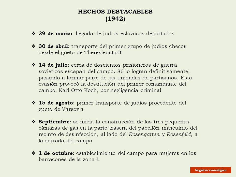 HECHOS DESTACABLES (1942) 29 de marzo: llegada de judíos eslovacos deportados.