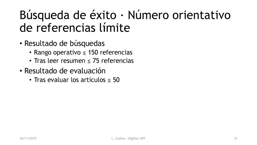 Búsqueda de éxito · Número orientativo de referencias límite