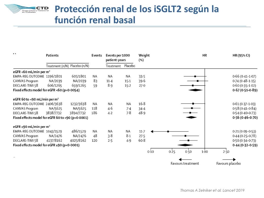 Protección renal de los iSGLT2 según la función renal basal