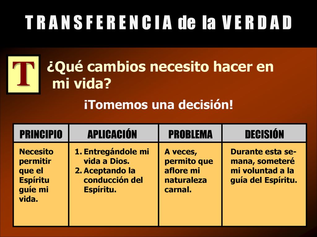 T R A N S F E R E N C I A de la V E R D A D