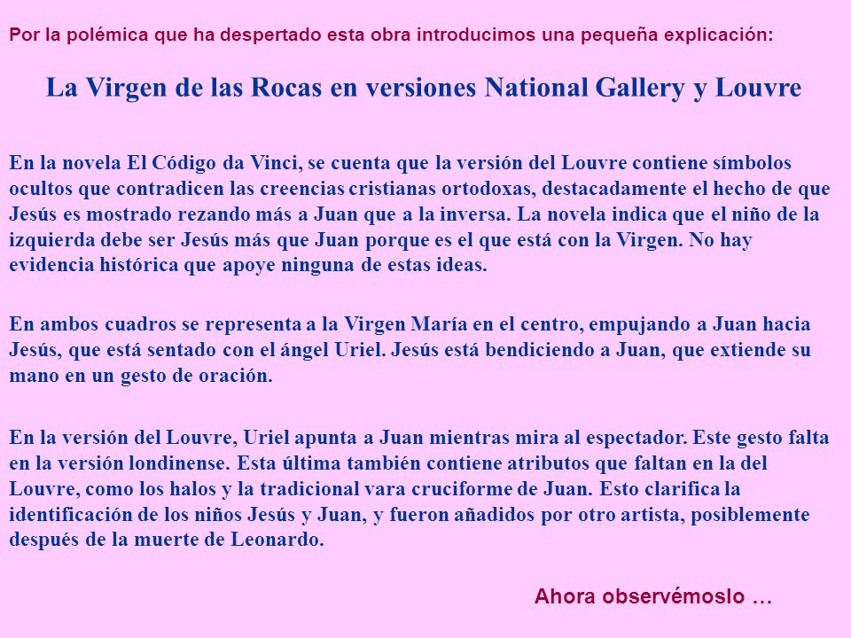 La Virgen de las Rocas en versiones National Gallery y Louvre