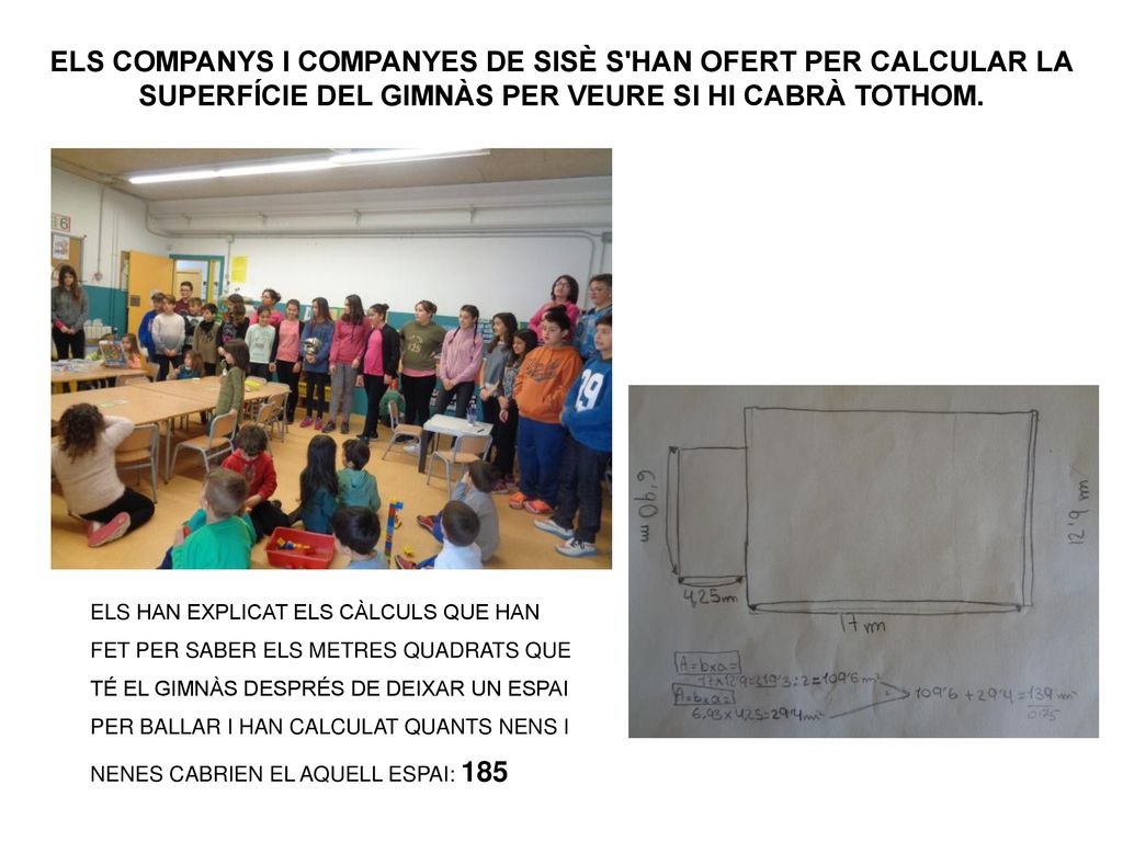 ELS COMPANYS I COMPANYES DE SISÈ S HAN OFERT PER CALCULAR LA SUPERFÍCIE DEL GIMNÀS PER VEURE SI HI CABRÀ TOTHOM.
