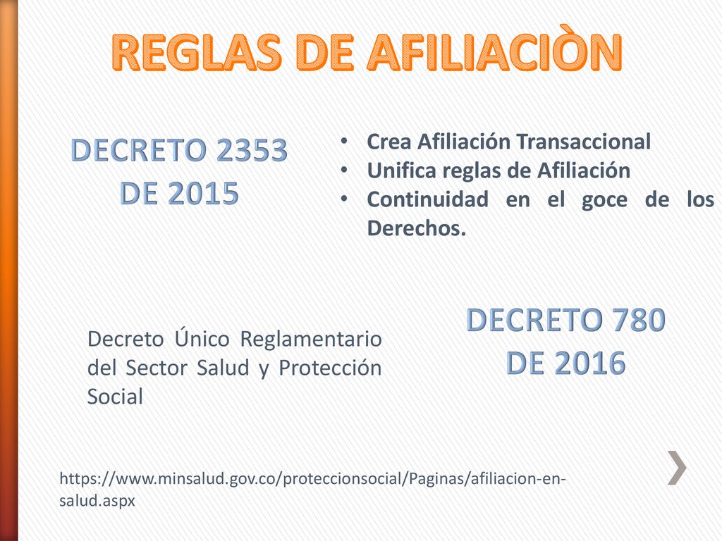 REGLAS DE AFILIACIÒN DECRETO 2353 DE 2015 DECRETO 780 DE 2016