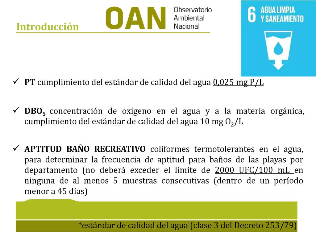Introducción PT cumplimiento del estándar de calidad del agua 0,025 mg P/L.