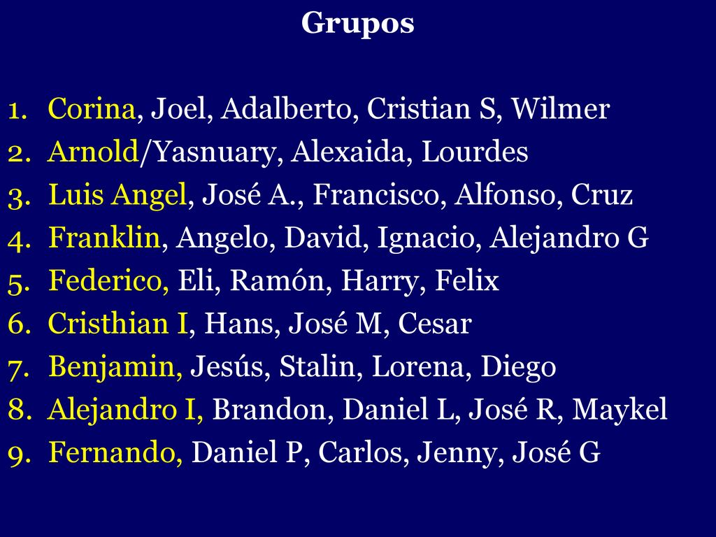 - Grupos Corina, Joel, Adalberto, Cristian S, Wilmer