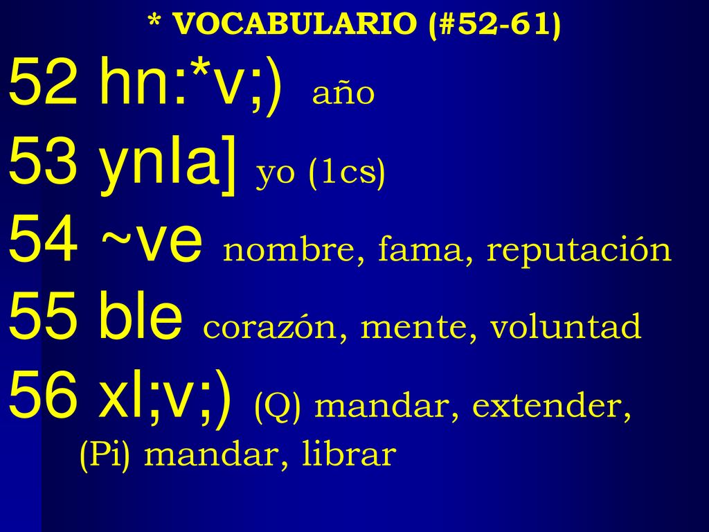 54 ~ve nombre, fama, reputación 55 ble corazón, mente, voluntad