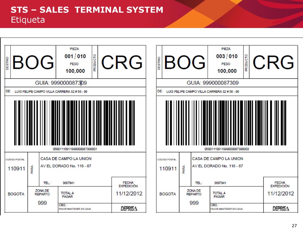 STS – SALES TERMINAL SYSTEM Etiqueta
