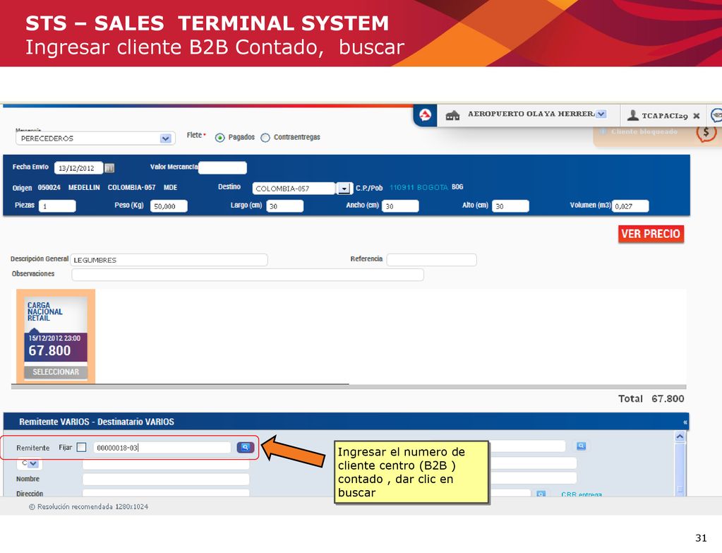 STS – SALES TERMINAL SYSTEM Ingresar cliente B2B Contado, buscar