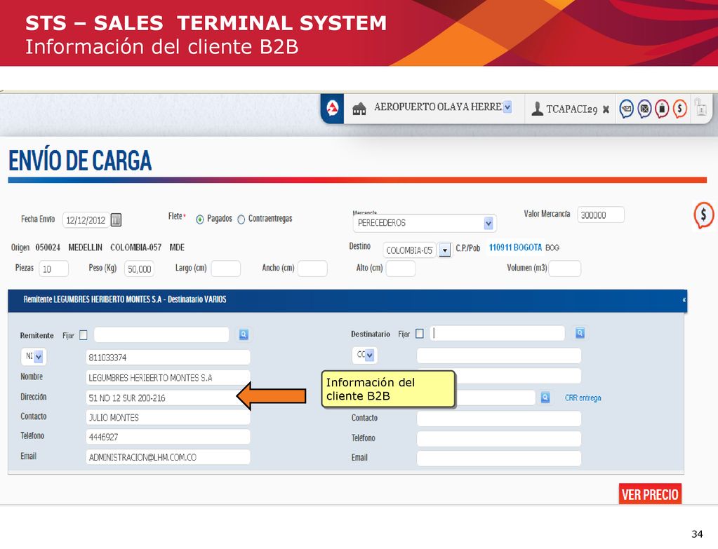 STS – SALES TERMINAL SYSTEM Información del cliente B2B