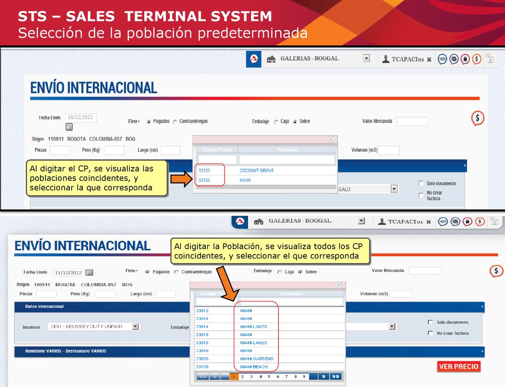 STS – SALES TERMINAL SYSTEM Selección de la población predeterminada