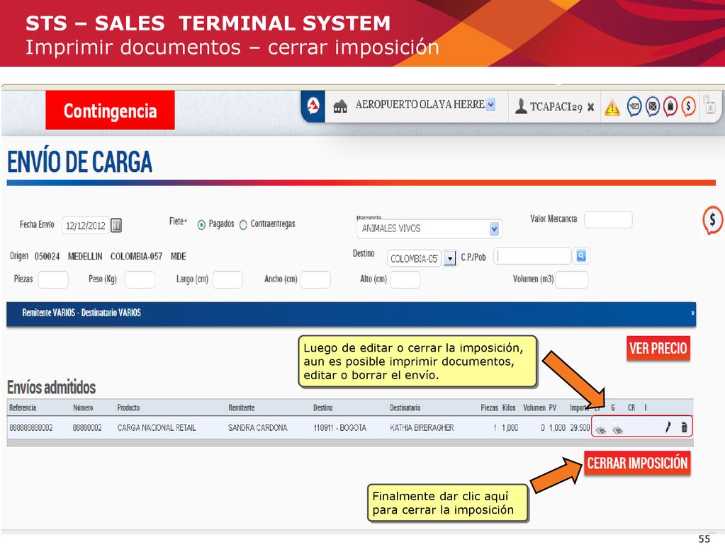 STS – SALES TERMINAL SYSTEM Imprimir documentos – cerrar imposición