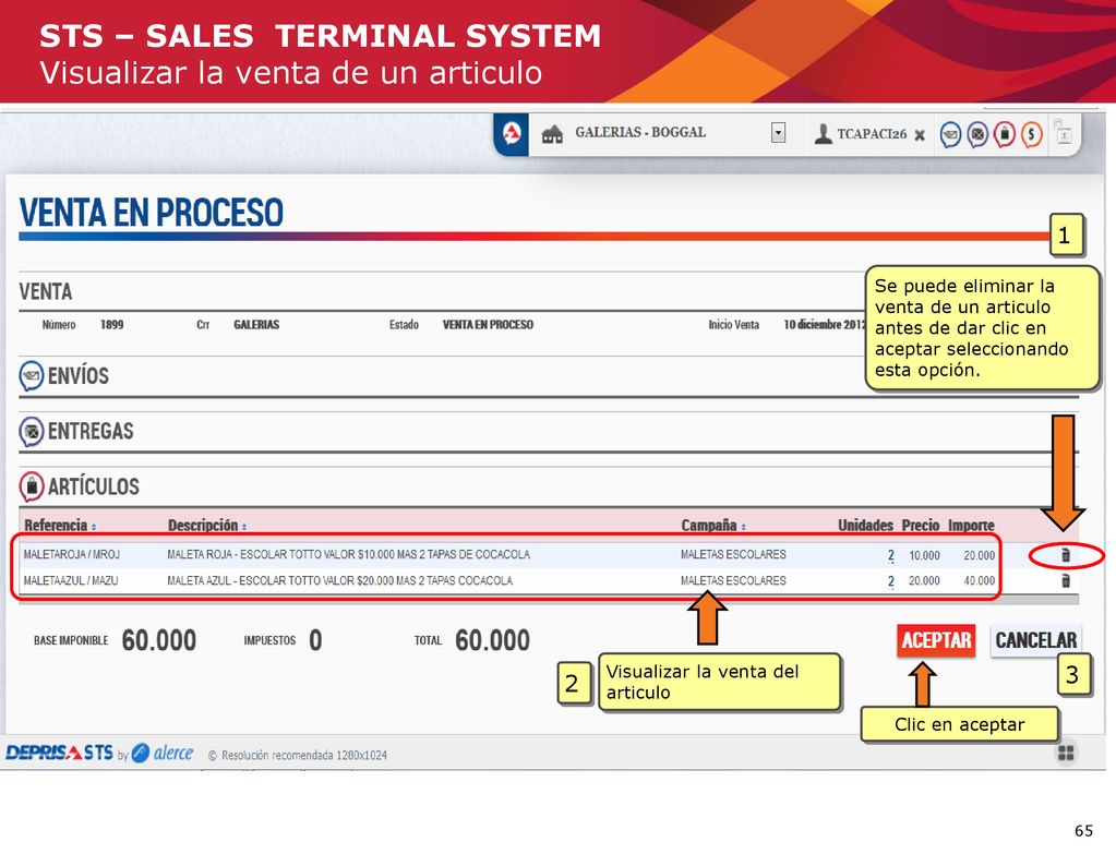 STS – SALES TERMINAL SYSTEM Visualizar la venta de un articulo