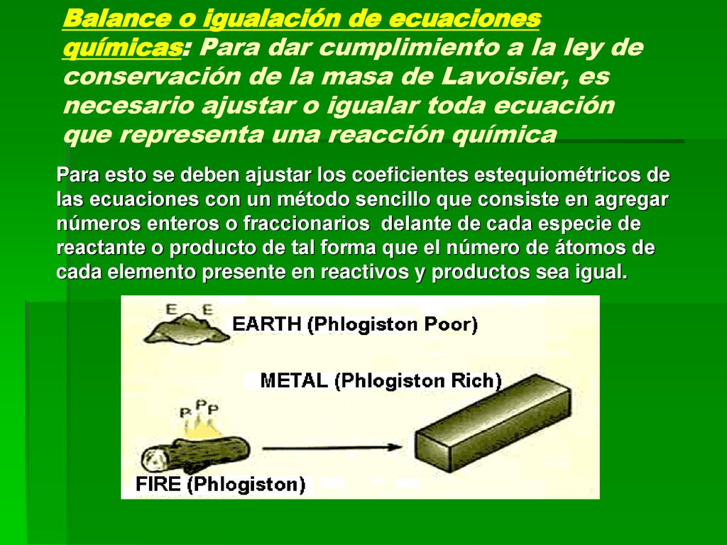 Balance o igualación de ecuaciones químicas: Para dar cumplimiento a la ley de conservación de la masa de Lavoisier, es necesario ajustar o igualar toda ecuación que representa una reacción química
