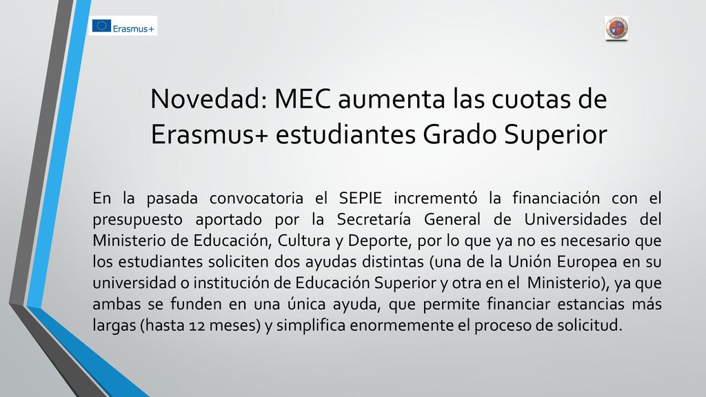 Novedad: MEC aumenta las cuotas de Erasmus+ estudiantes Grado Superior