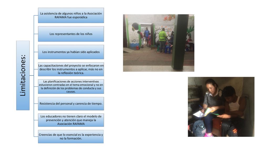 Limitaciones: La asistencia de algunos niños a la Asociación RAFAMA fue esporádica. Los representantes de los niños.