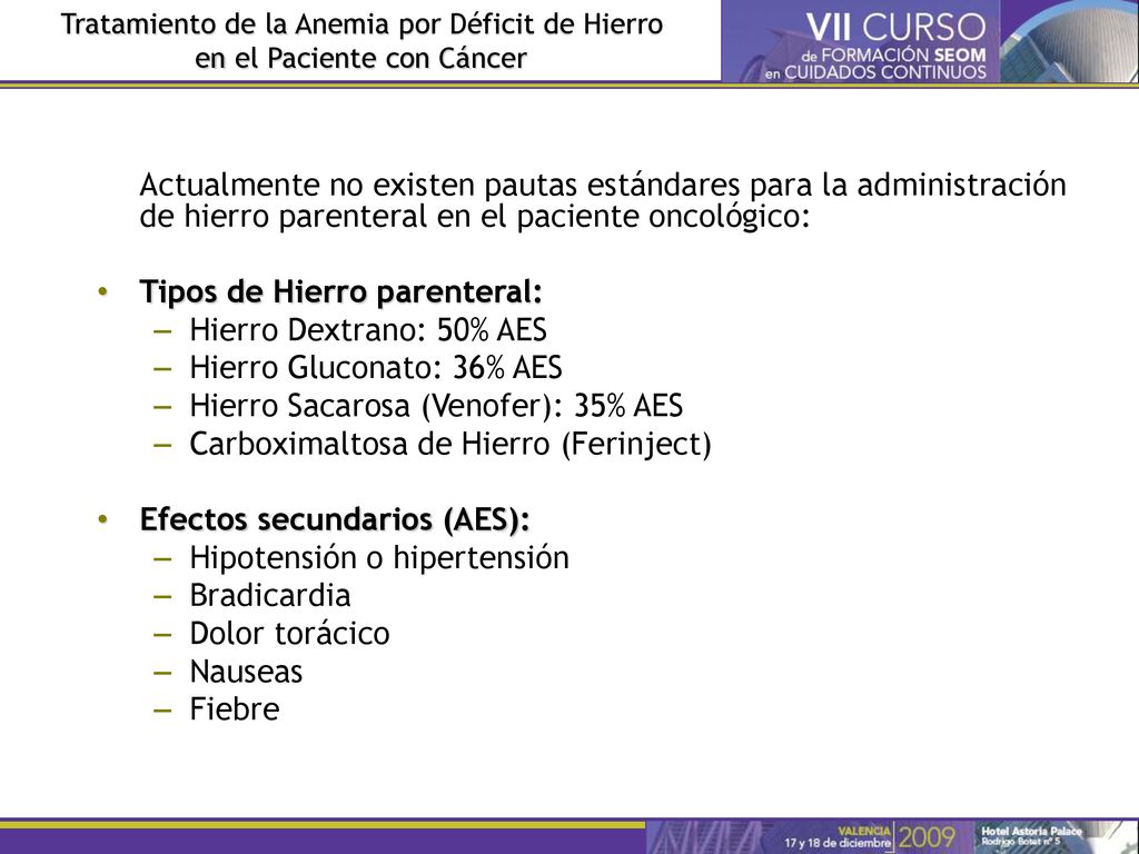 Tipos de Hierro parenteral: Hierro Dextrano: 50% AES