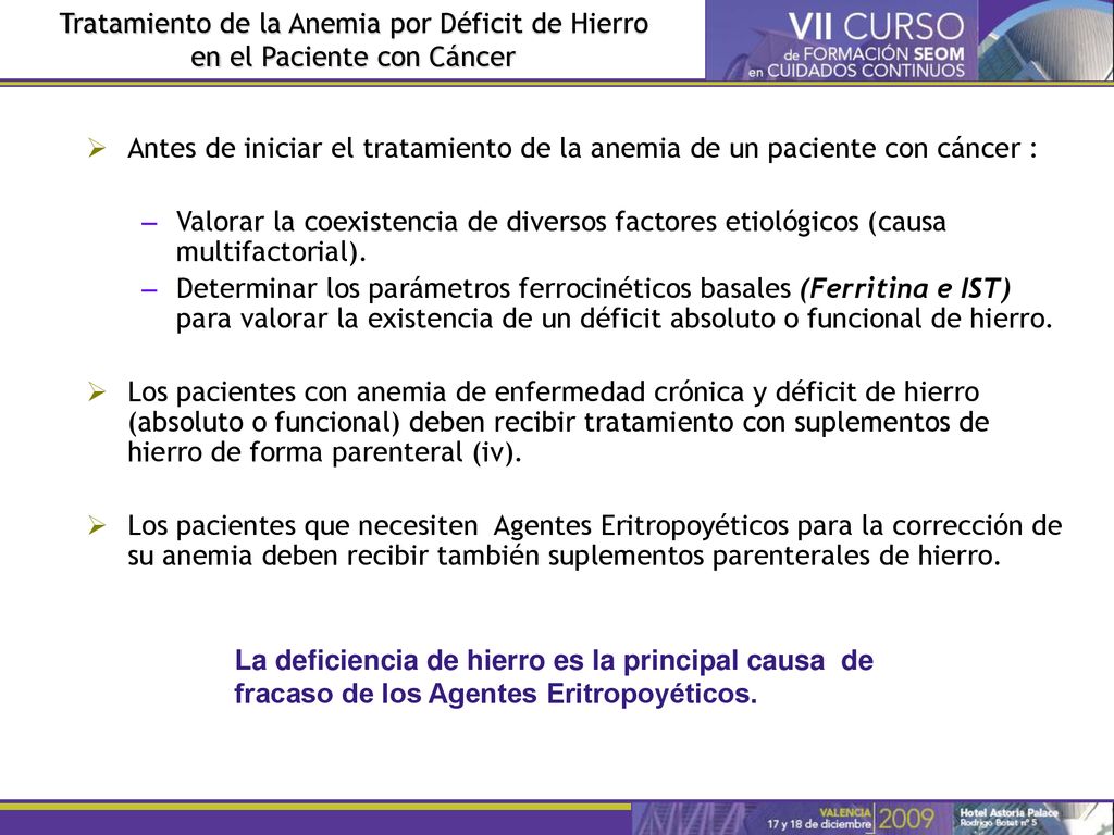 Tratamiento de la Anemia por Déficit de Hierro en el Paciente con Cáncer