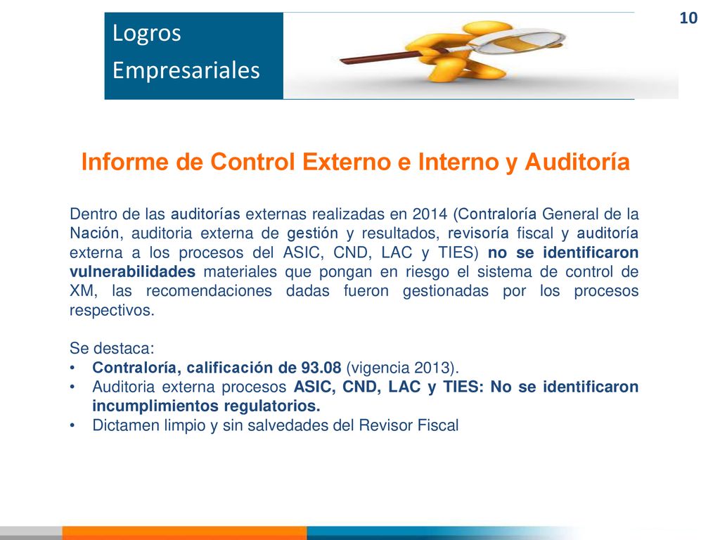 Logros Empresariales Informe de Control Externo e Interno y Auditoría