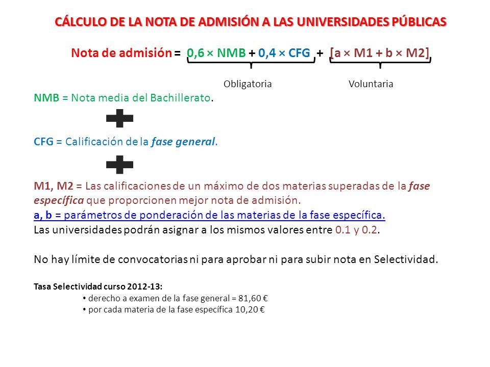 CÁLCULO DE LA NOTA DE ADMISIÓN A LAS UNIVERSIDADES PÚBLICAS